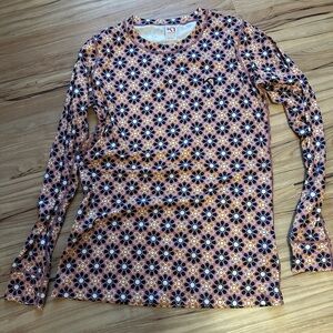 Kari Traa Floral Geometric Long Sleeve Top - Orange and Black
